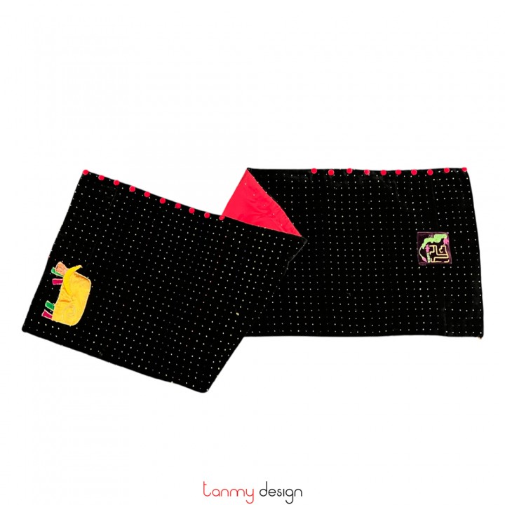 Khăn chần bông nhung lụa đỏ đen F